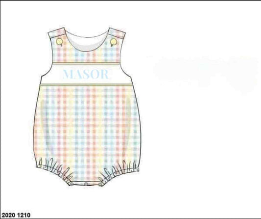 RTS: Spring Plaid Name Smocks- Boys Knit Bubble "MASOR"