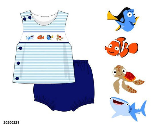 Pre Order 135: Just Keep Swimming- Boys Knit Diaper Set