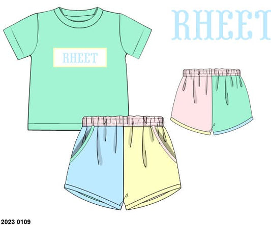 Pre Order 135: Sellers Colorblock- Boys Knit Name Smock Shortie Set