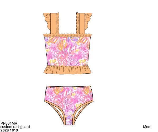 Pre Order 152: Crab Coast- Mom/Mini 2pc Flutter Sleeve Swim Suit
