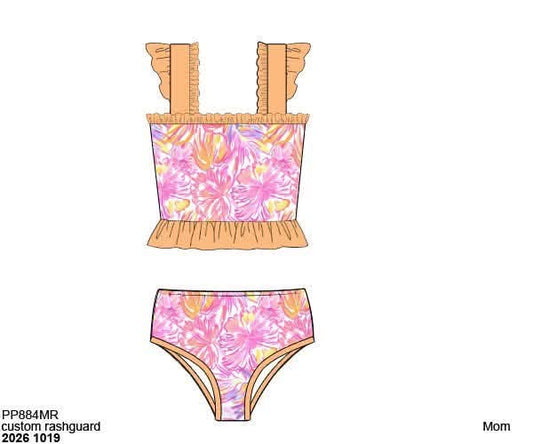 Pre Order 152: Crab Coast- Mom/Mini 2pc Flutter Sleeve Swim Suit