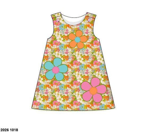 Pre Order 152: Sutton Floral & Plaid- Girls Knit Appliqué Dress