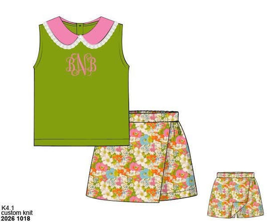 Pre Order 152: Sutton Floral & Plaid- Girls Knit Skort Set