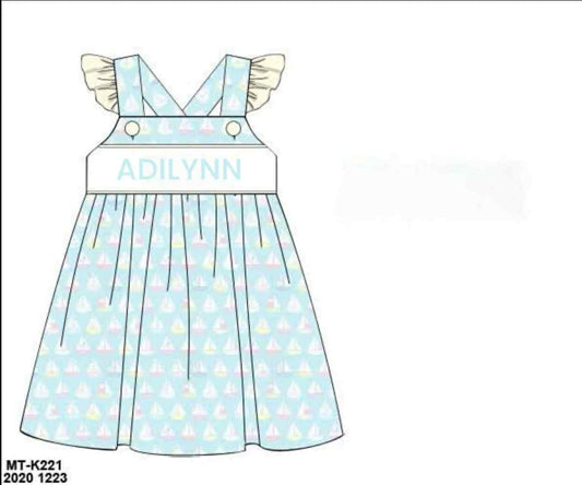 RTS: St. Augustine- Girls Knit Name Smock Dress "ADILYNN:
