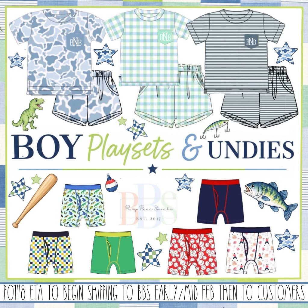 Pre Order 148: Boys Playsets & Undies- Stone Stripe Shortie Set