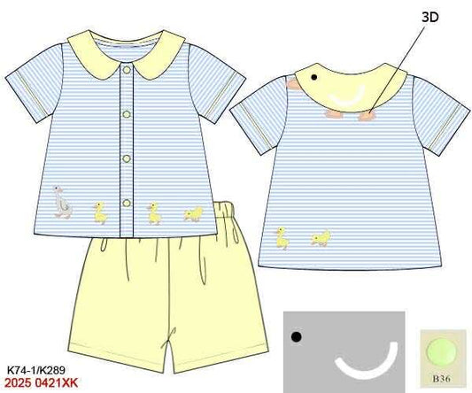 Pre Order 133: Quack, Quack Collar- Boys Knit Angled Short Set