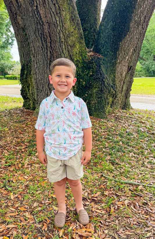 RTS: Pastel Palms- Dad/Mini Knit Polo