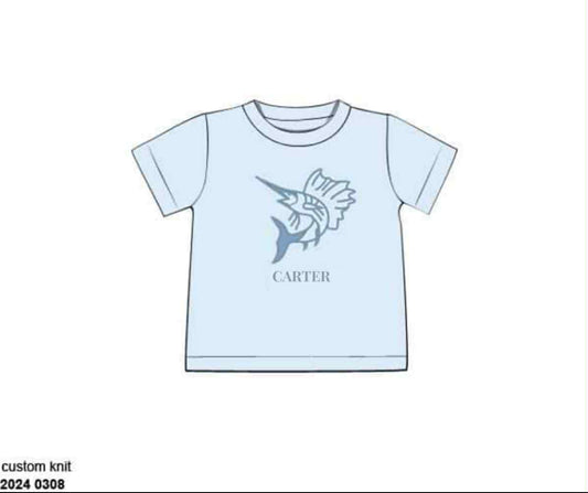 RTS: Blue Crab & Fish -Boys Fish Outline Shirt "CARTER"