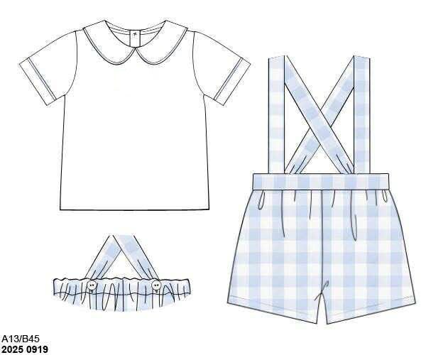 RTS: Spring Blues- Boys 2pc Suspender Shortalls (No Monogram)