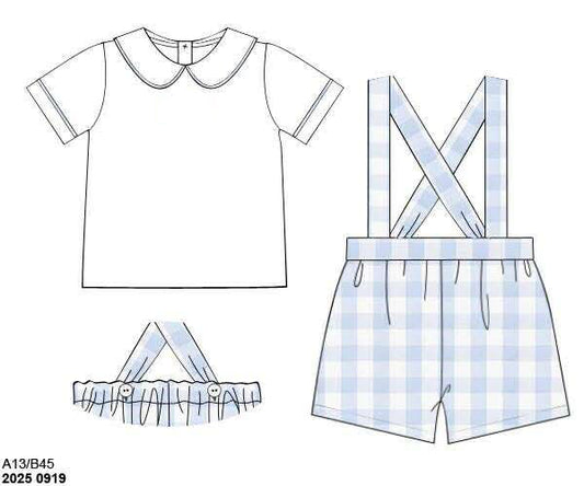 RTS: Spring Blues- Boys 2pc Suspender Shortalls (No Monogram)