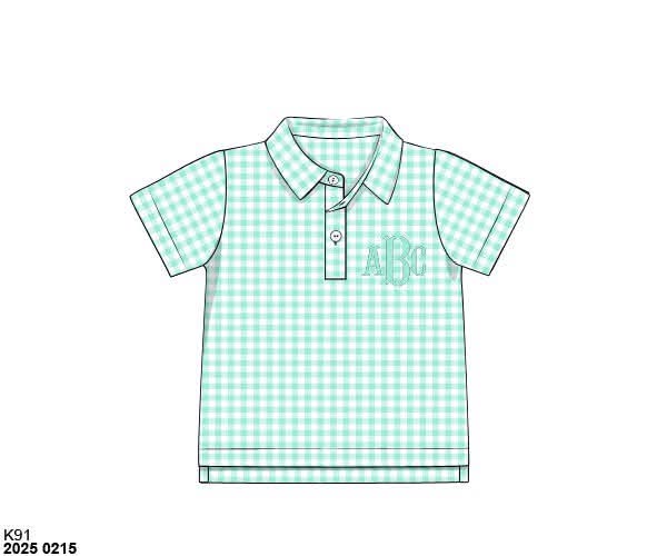 Pre Order 146: Basic Tees- Boys Mint Gingham Knit Polo