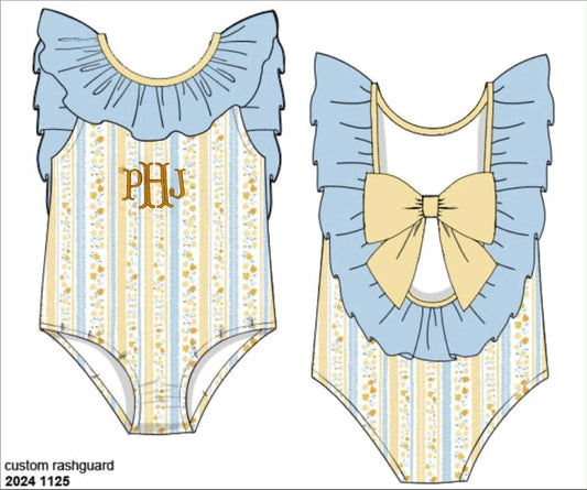 RTS: Goldie Floral- Girls Floral 1pc Yellow Bow Swimsuit "PHJ"