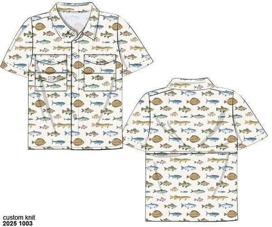 Pre Order 135: Boys Only- Fish Woven Dad/Mini Fish Shirt