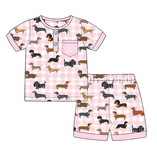 Pre Order 138: Darling Dachshunds- Girls Knit 2pc Lounge