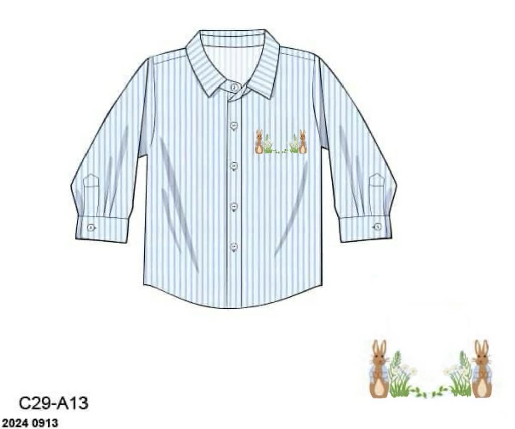 RTS: Bunny Crest- Boy Woven Button Up (No Monogram)