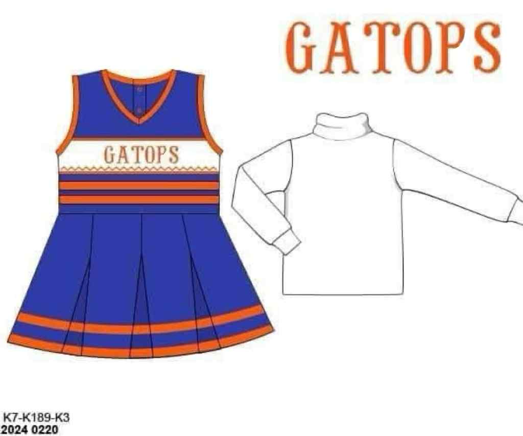 RTS: Team Spirit- Royal Blue/Orange Girls Smocked Cheer Outfit "GATOPS"
