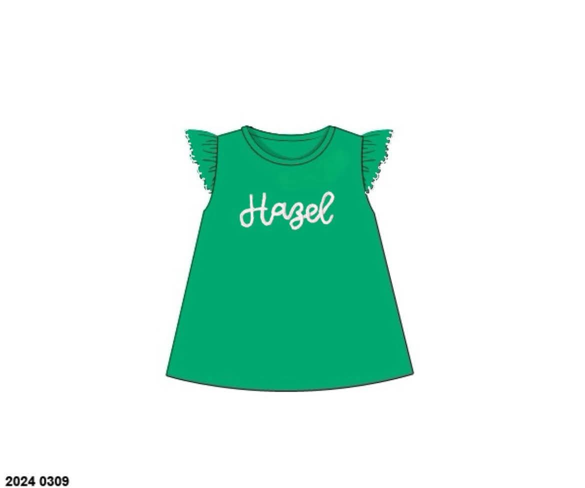 Pre Order 146: Basic Tees- Girls Green Chainstitch Knit Shirt