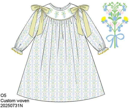 Pre Order 132: Matilda Floral- Girls Smocked Knit Bishop Dress