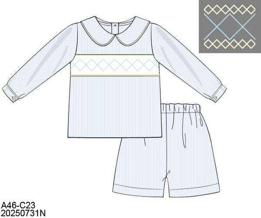 Pre Order 132: Matilda Floral- Boys Smocked Woven Short Set