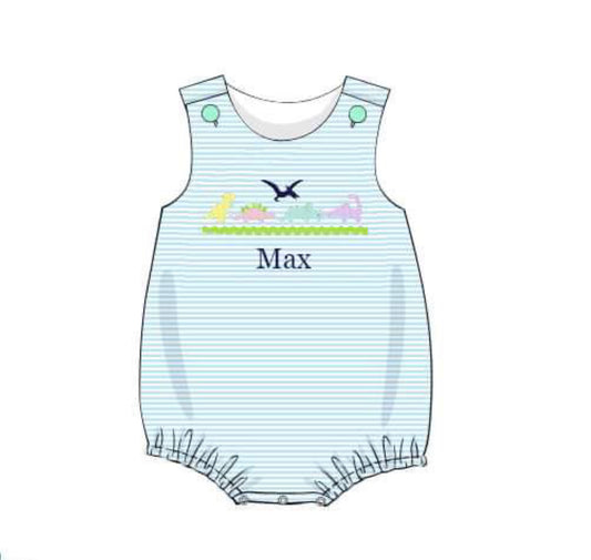 RTS: Embroidered Dinos- Boys Knit Bubble "Max"