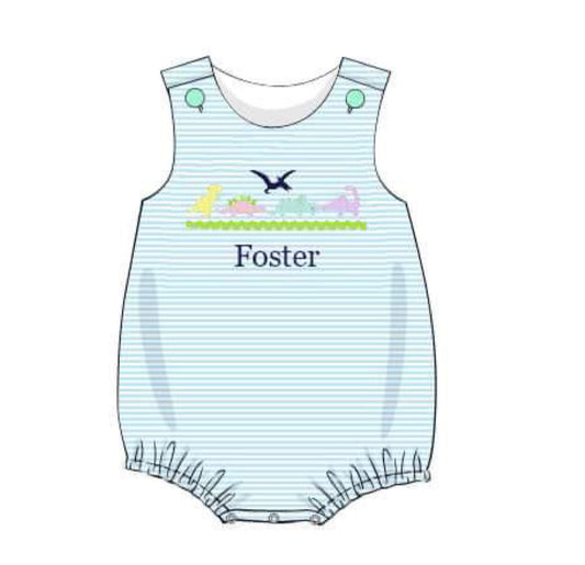 RTS: Embroidered Dinos- Boys Knit Bubble "Foster"