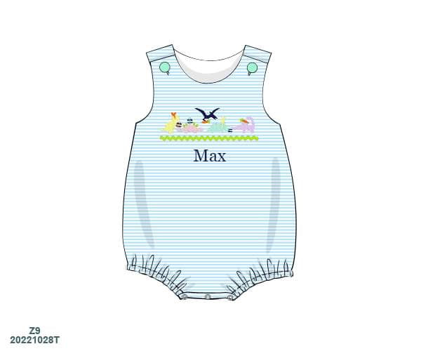 RTS: Easter Embroidered Dinos- Boys Knit Bubble "Max"