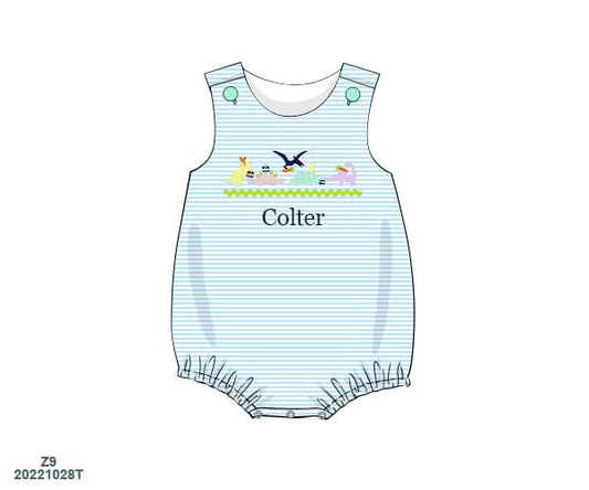 RTS: Easter Embroidered Dinos- Boys Knit Bubble "Colter"
