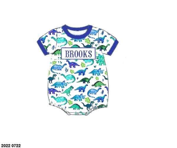 Throwback Pre Order: Boys Only- Watercolor Dinos Name Smock Knit Bubble