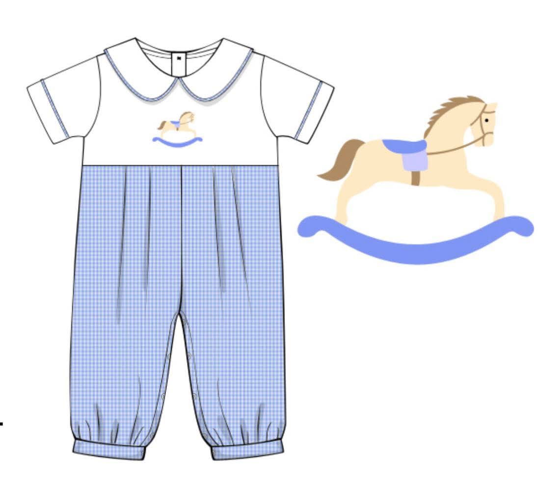 Throwback Pre Order: Boys Only- Rocking Horse Woven Romper
