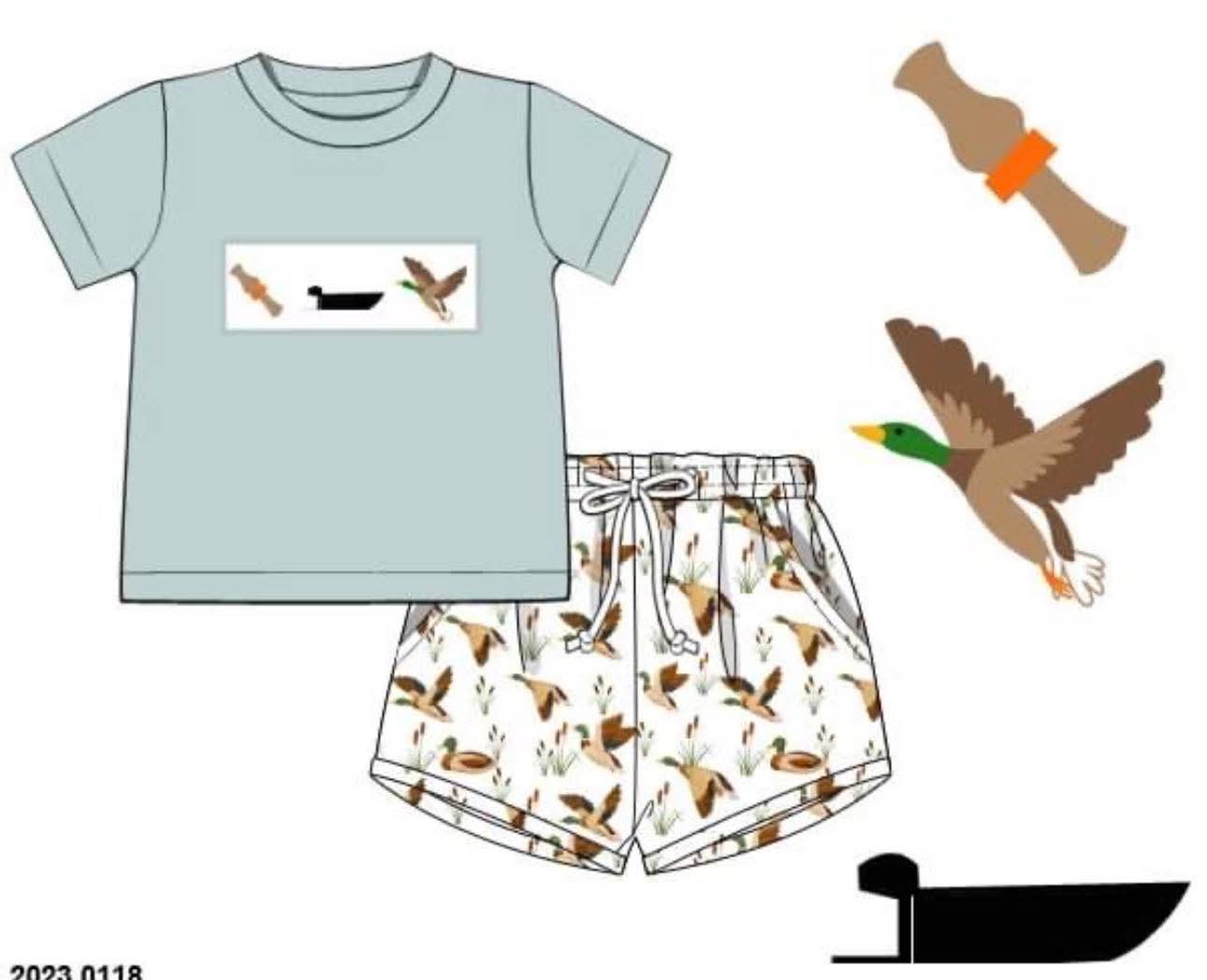 Throwback Pre Order: Boys Only- Smocked Duck Hunt Knit Shortie Set