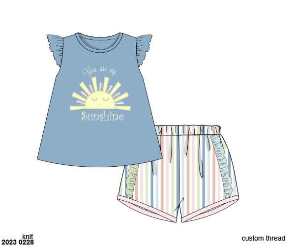 Throwback Pre Order: You Are My Sunshine- Girls Knit Shortie Set
