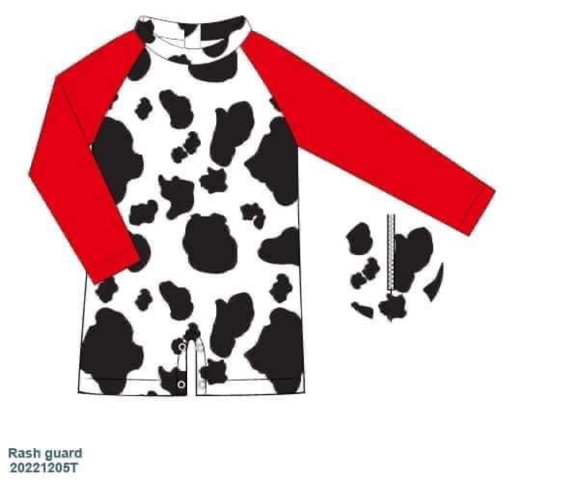 RTS: Farm Swim Collection- Cow Print- Boys 1pc Rashguard Swim