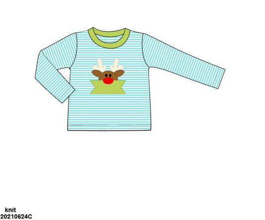 RTS: SBSC- Shirt Only Collection- Blue Stripe Reindeer- Boys Knit Shirt