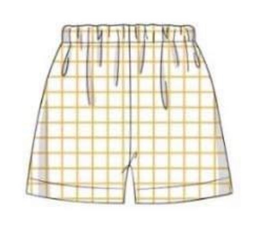 RTS: Boys Gold Windowpane Woven Shorts