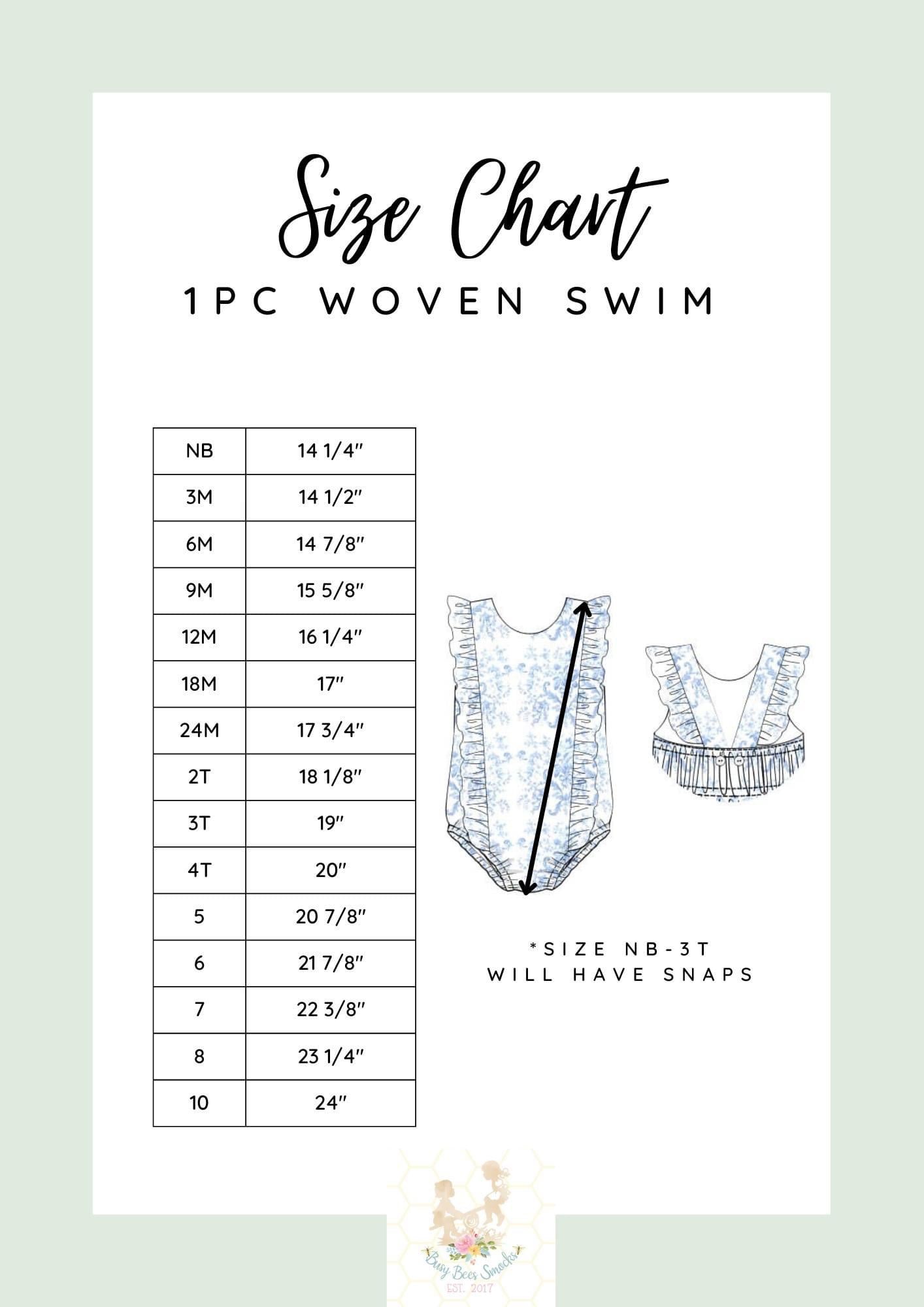 Girl 1pc Woven Swim Size Chart