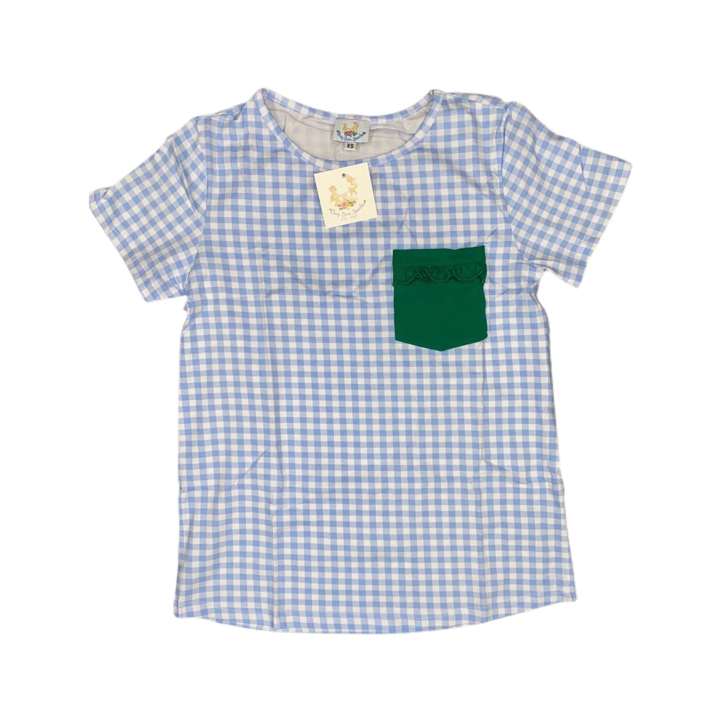 RTS: Mom Blue Check & Green Pocket Knit Shirt