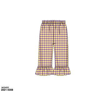 RTS: Girls Purple & Yellow Plaid Woven Pants