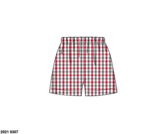RTS: Boys Red & Grey Plaid Woven Shorts