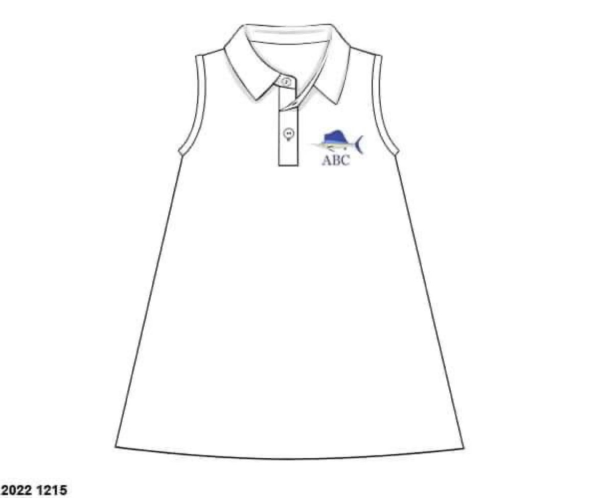 RTS: Sport Fish Collection- Embroidered- Girls Polo Dress (No Monogram)