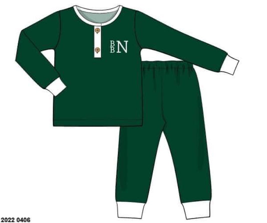 RTS: Christmas Lounge- Custom Green Knit Boys 2pc Snug Fit (No Monogram)