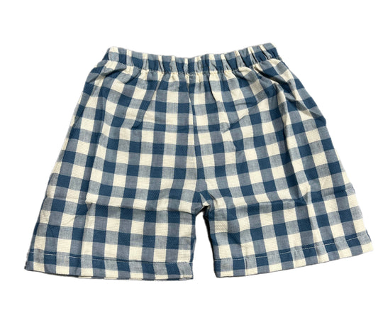 RTS: Boys Blue Check Linen Traditional Shorts
