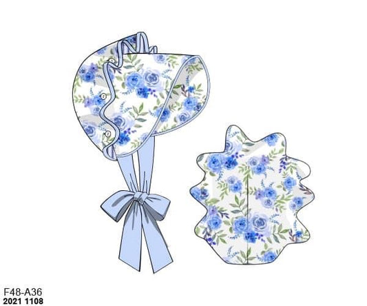 RTS: Remy Bleu Floral Girls Pique Bonnet