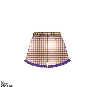 RTS: Girls Purple & Yellow Plaid Woven Shorts