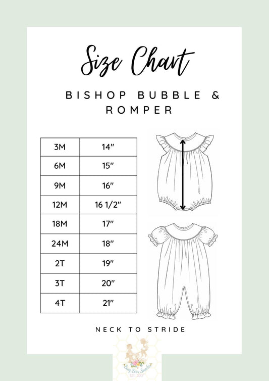 Girls Bishop Bubble & Romper Size Chart