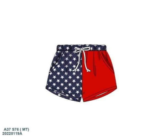 RTS: Patriotic Swim Collection- Red & Stars- Boys Woven Swim Shorties