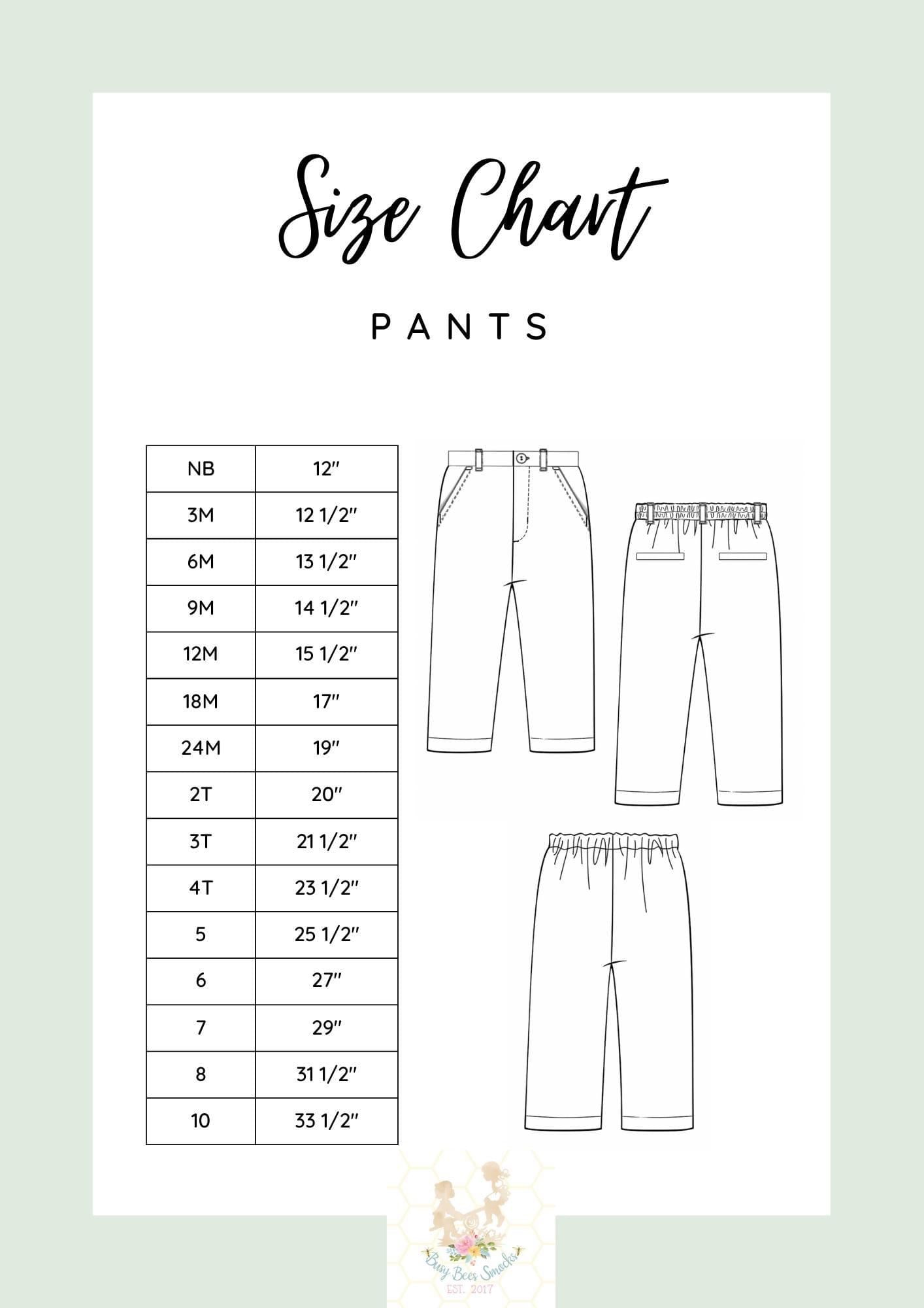 Boys Pants Size Chart