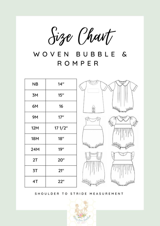 Woven Bubble / Romper Size Chart