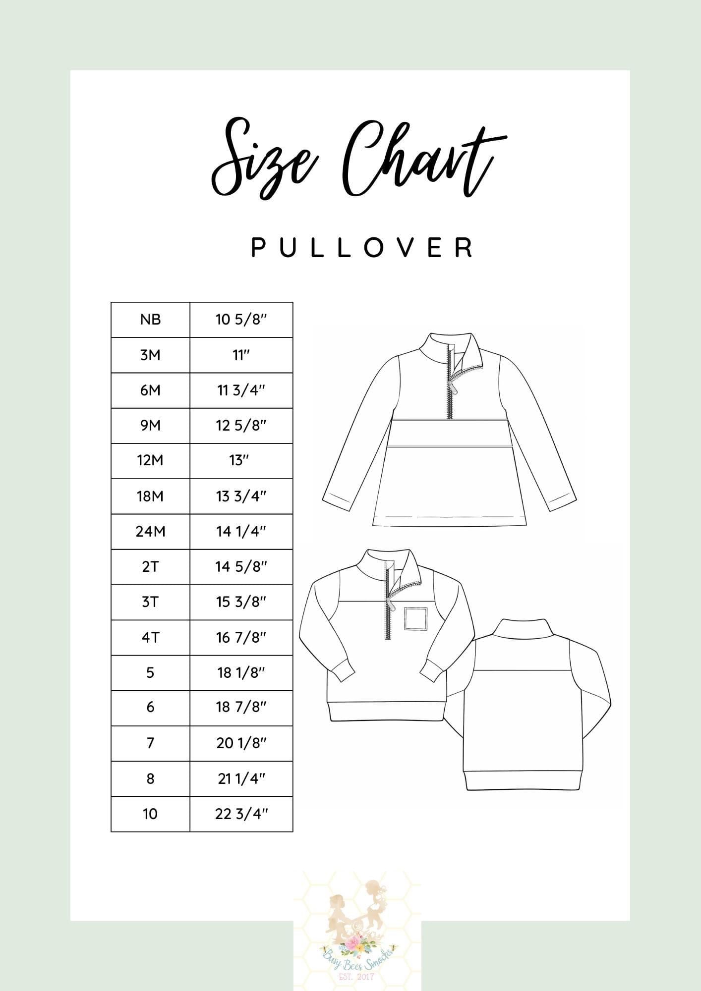 Pullover Size Chart