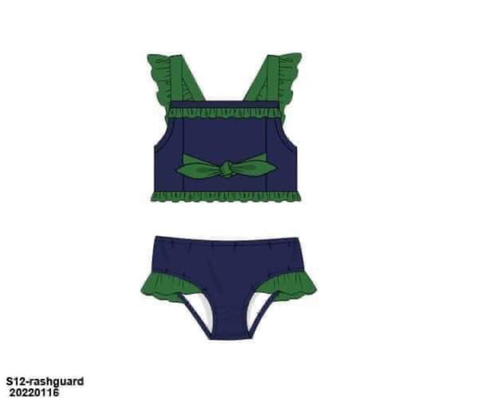RTS: Kendall’s Green & Navy Swim Collection- Girls 2pc Rashguard Swim
