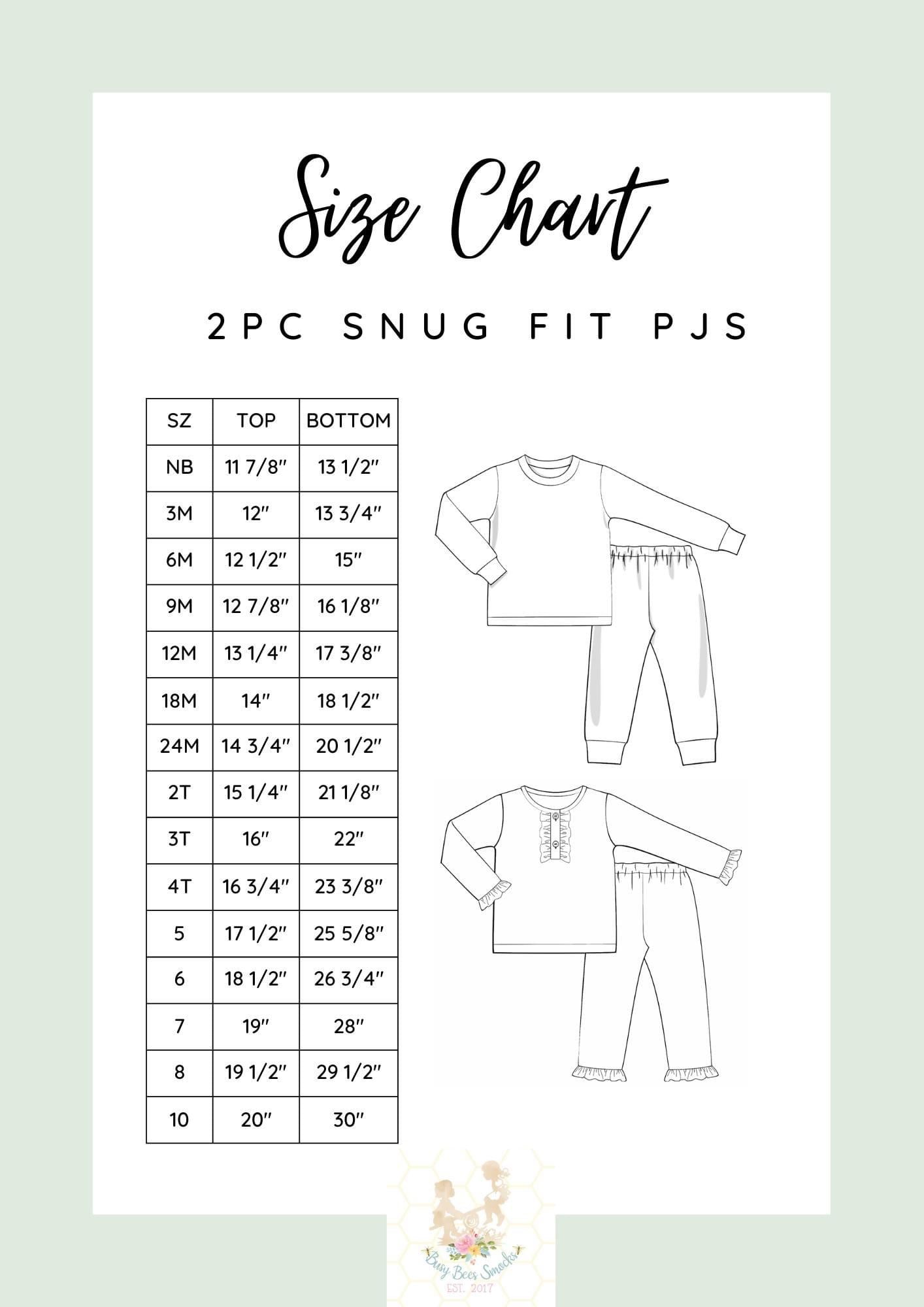 Snug Fit Pajama Size Chart